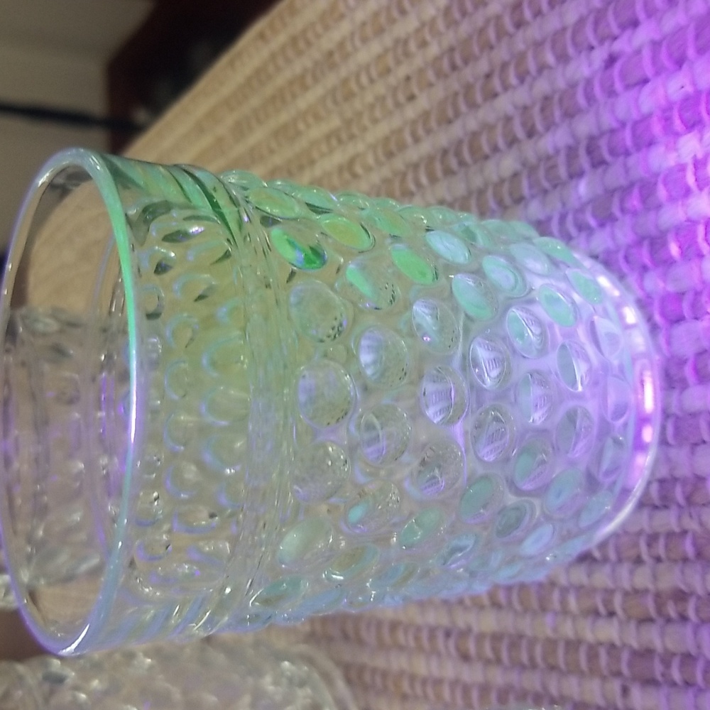 Vintage Hobnail Uranium Vaseline Glass Tumblers Glasses Set Of 4 - Picture 2 of 5